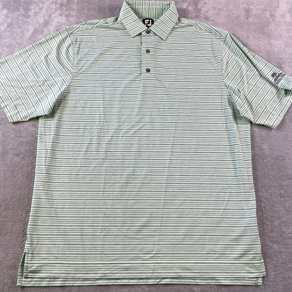 FootJoy Polo Shirt Mens XL Green Striped‎ Golf Performance Lightweight Stretch